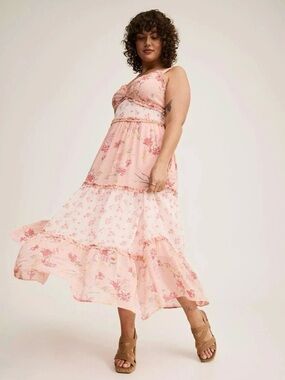 Torrid Maxi Chiffon Dress Tiered Pink
